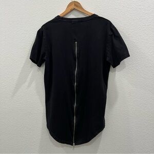 Black Extended‎ Hem T-Shirt L Full Back ZIPPER Long Hip-Hop Curved Hemline